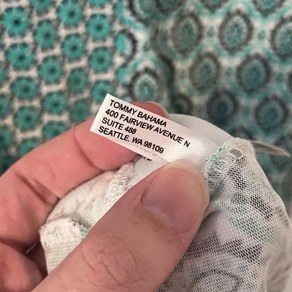 Tommy Bahama Pima Cotton Geometric Pattern Dress V-Neck Size Small Teal Green - Picture 6 of 10